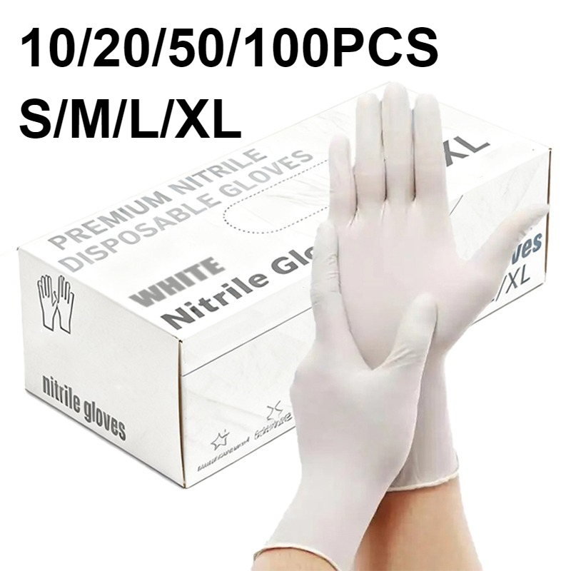Nitrile Mechanic Glove - 10/20/50/100PCS White Nitrile Gloves Disposable Kitchen
